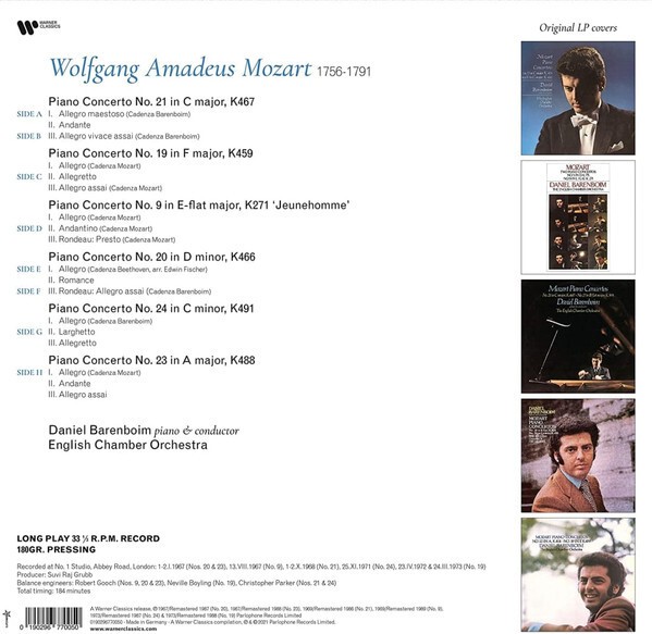 Daniel Barenboim, English Chamber Orchestra. Mozart Piano Concertos Nos. 9, 19, 20, 21, 23, 24 (4Lp)
