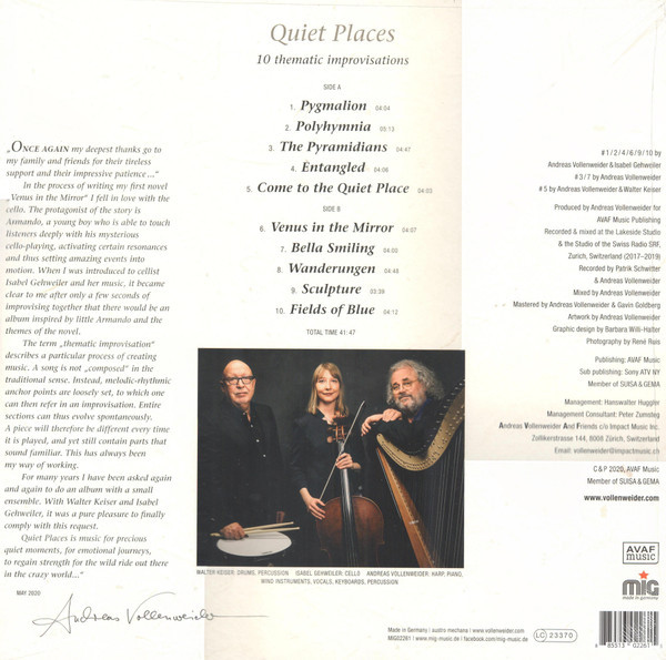 Andreas Vollenweider Featuring Isabel Gehweiler – Quiet Places(LP)